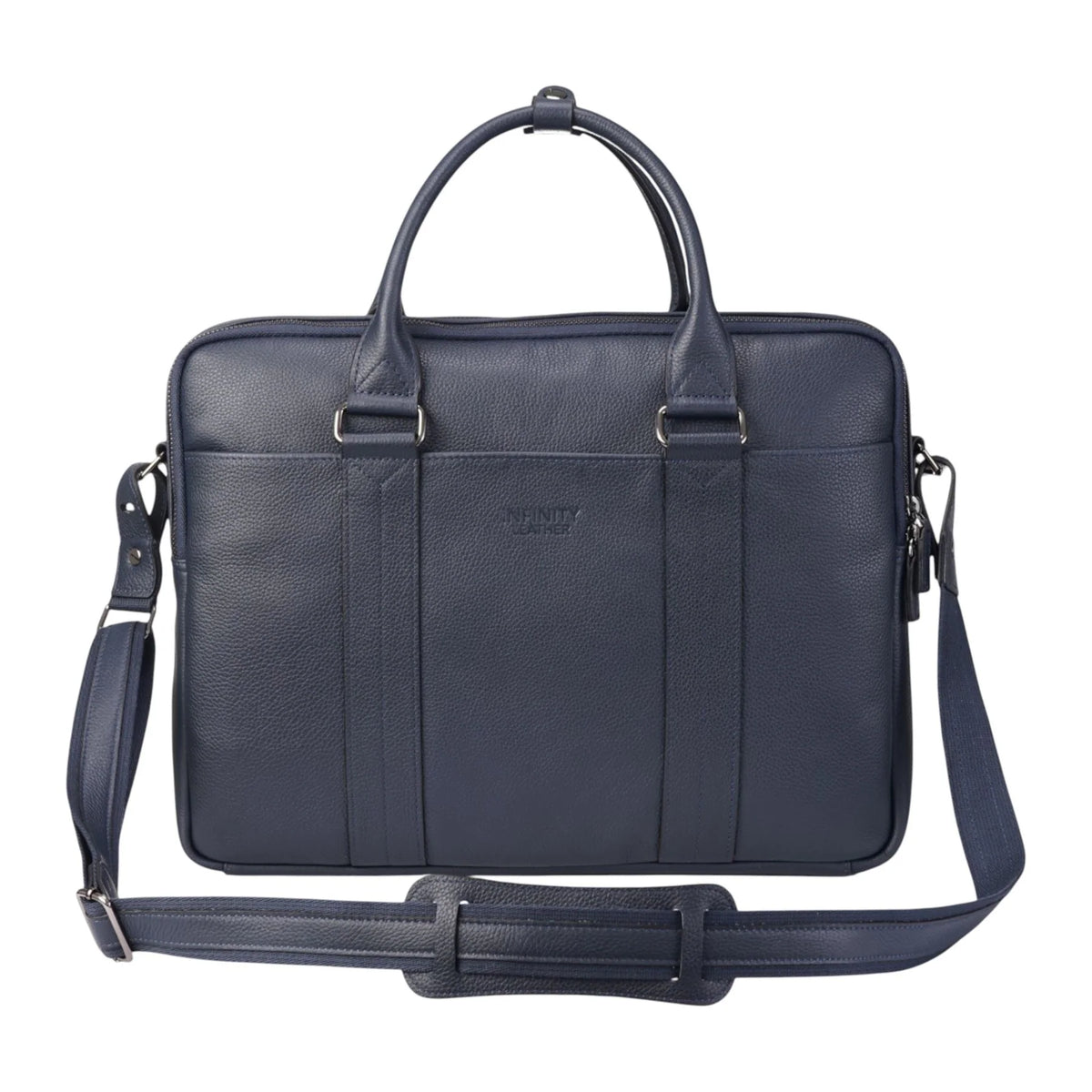 Navy Vintage Leather Laptop Messenger Briefcase With Detachable Shoulder Strap