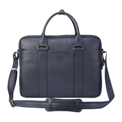 Navy Vintage Leather Laptop Messenger Briefcase With Detachable Shoulder Strap