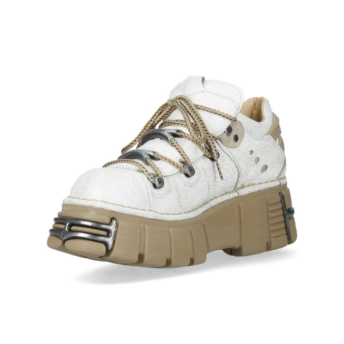 NEW ROCK - M-120N-C80 White & Beige Leather Platform Boots
