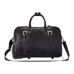 Black Leather Wheeled Cabin Holdall With Detachable Shoulder Strap