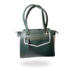 Women's Green and White Leather Shoulder Bag with Matching Purse