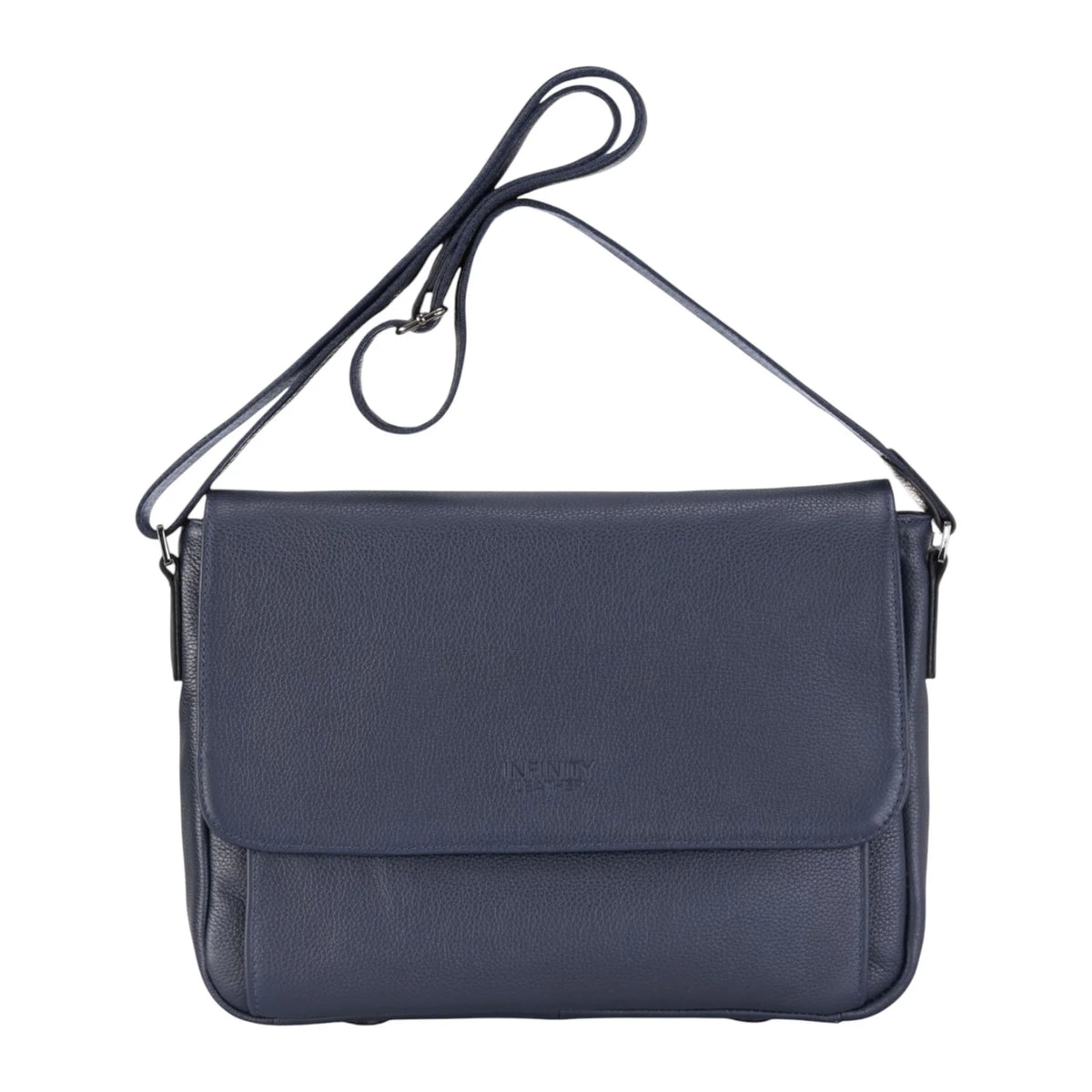 Navy Vintage Leather Flap Over Laptop Messenger Satchel