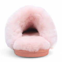 Womens Pink Genuine Sheepskin Mule Slippers: Luna