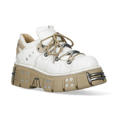 NEW ROCK - M-120N-C80 White & Beige Leather Platform Boots