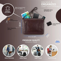 Chestnut Brown Vintage Leather Flap Over Laptop Messenger Satchel