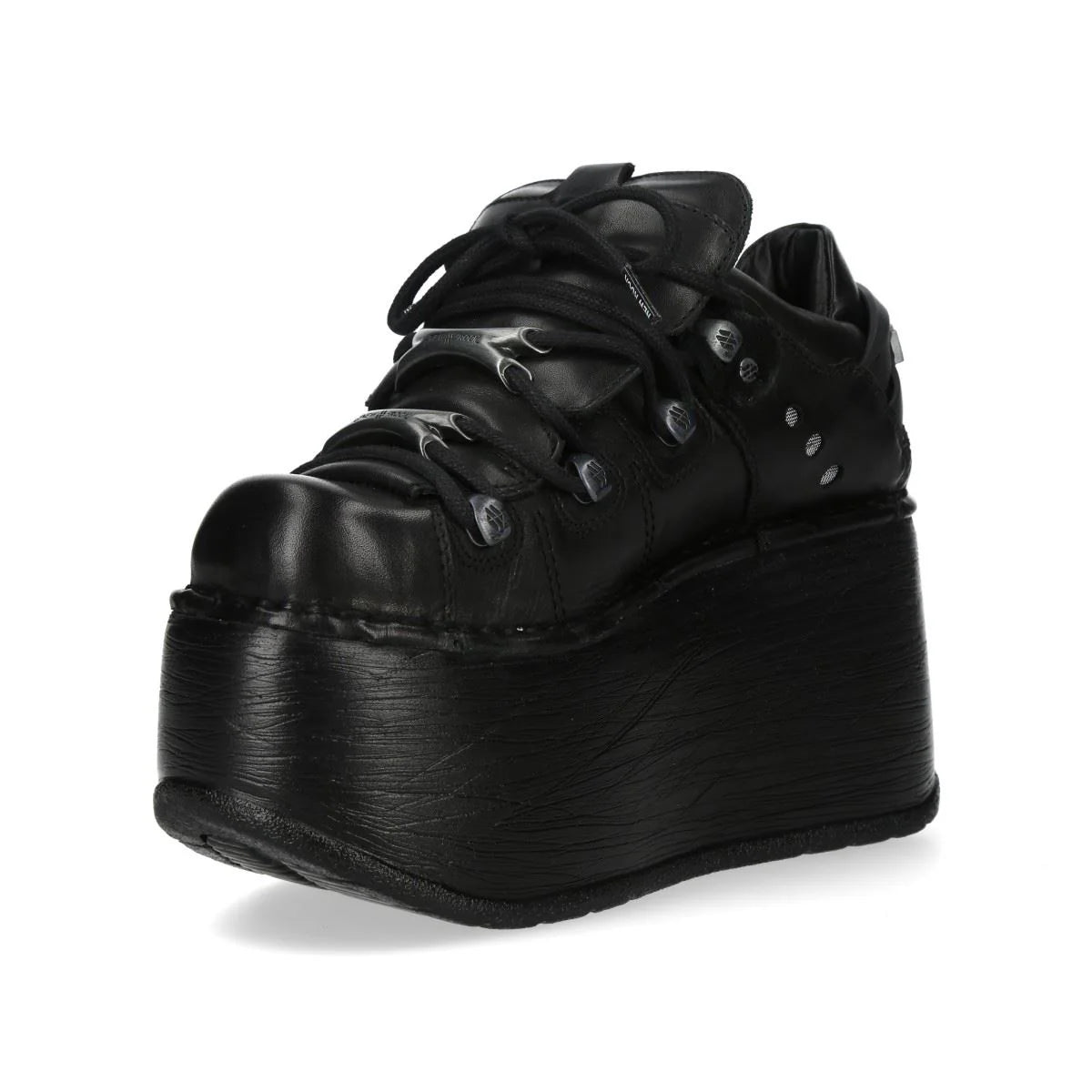 NEW ROCK - M-120N-C96 Black Leather Wedge Platform Boots