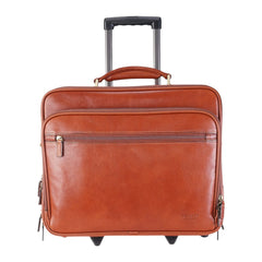 Deep Tan Vintage Leather Wheeled Extra Compartment Laptop Briefcase Bag