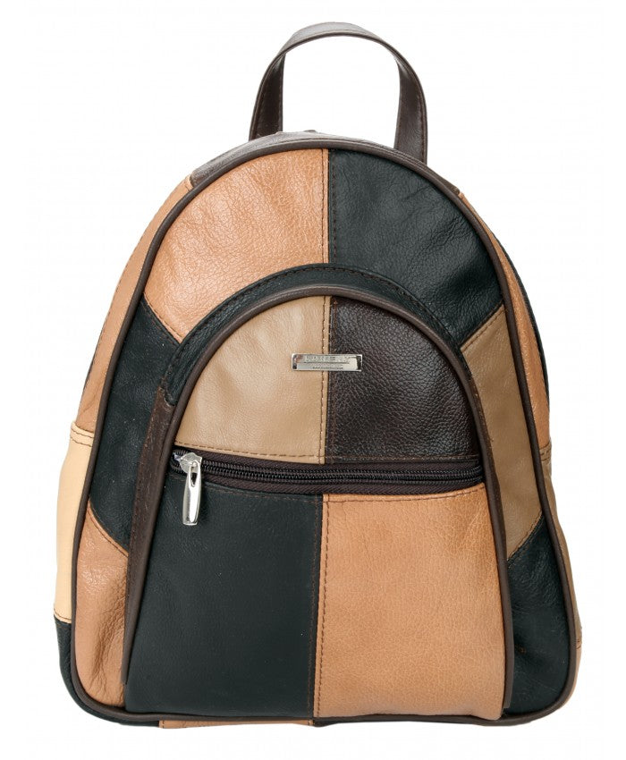 Multicoloured Patchwork Cow Hide Backpack With Zip-Up Straps