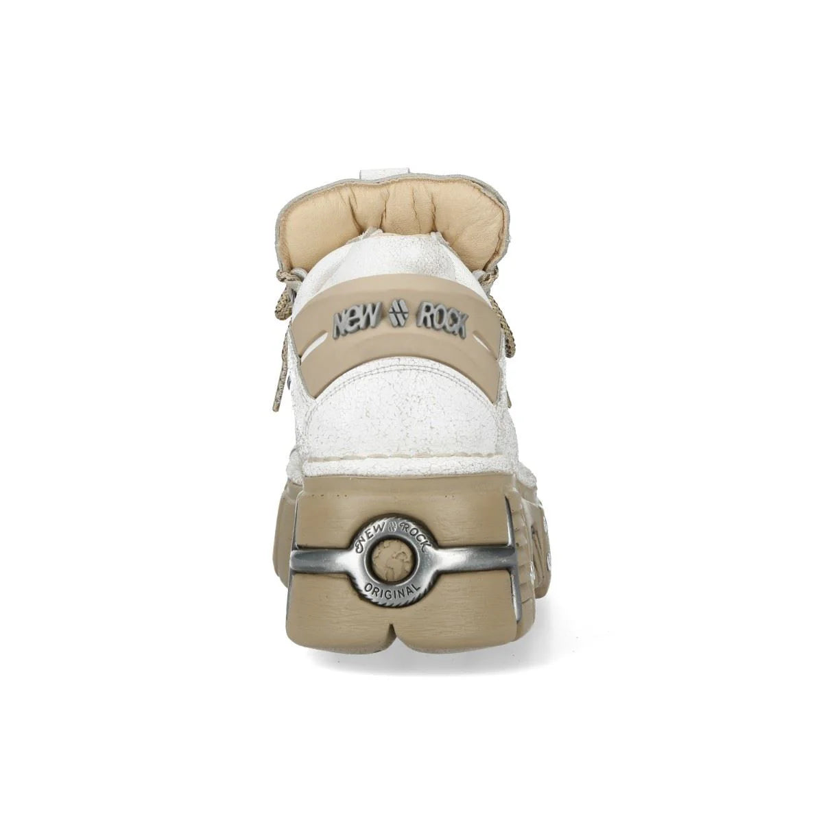 NEW ROCK - M-120N-C80 White & Beige Leather Platform Boots