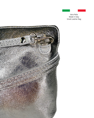 Women Silver Leather Small Vera Pelle Cross Body Bag