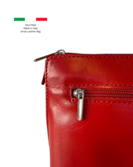 Women Red Leather Small Vera Pelle Cross Body Bag