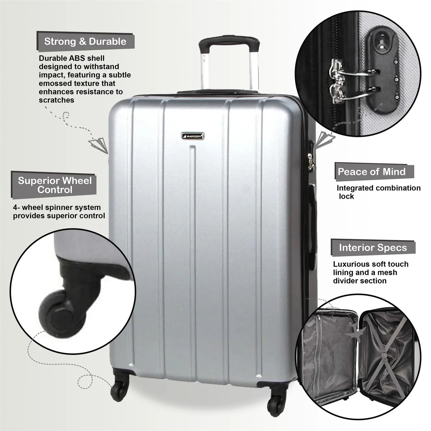 Castleberry Set of 3 Hard Shell Silver Suitcases
