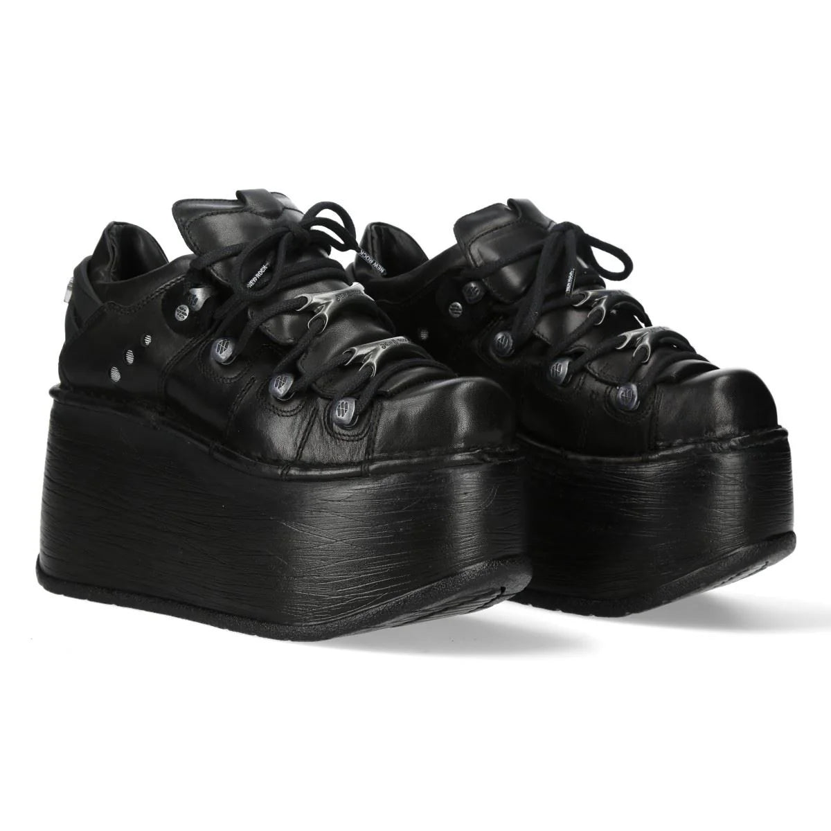 NEW ROCK - M-120N-C96 Black Leather Wedge Platform Boots