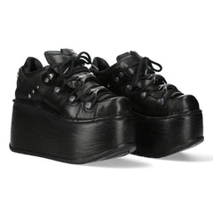 NEW ROCK - M-120N-C96 Black Leather Wedge Platform Boots