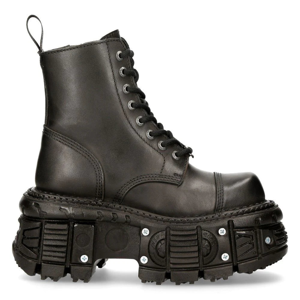 NEW ROCK - TANK083-C1 - Black Lace Up Combat Boots