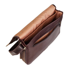 Chestnut Brown Vintage Leather Flap Over Laptop Messenger Satchel