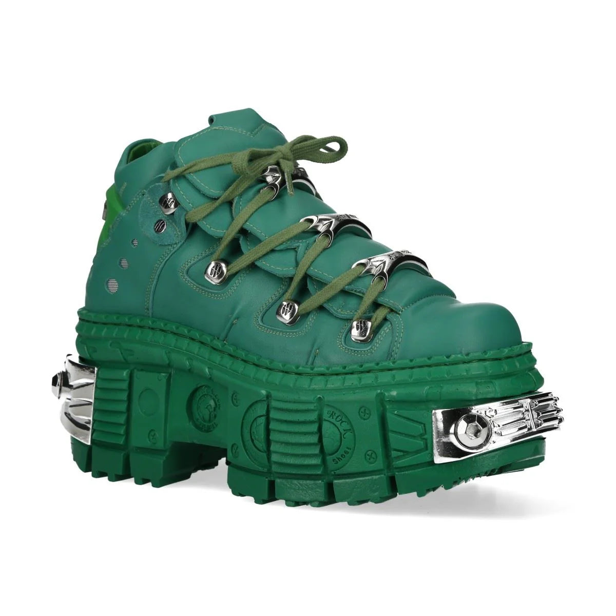 NEW ROCK - M-106WALL-C29 Green Leather Platform Ankle Boots