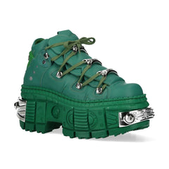 NEW ROCK - M-106WALL-C29 Green Leather Platform Ankle Boots