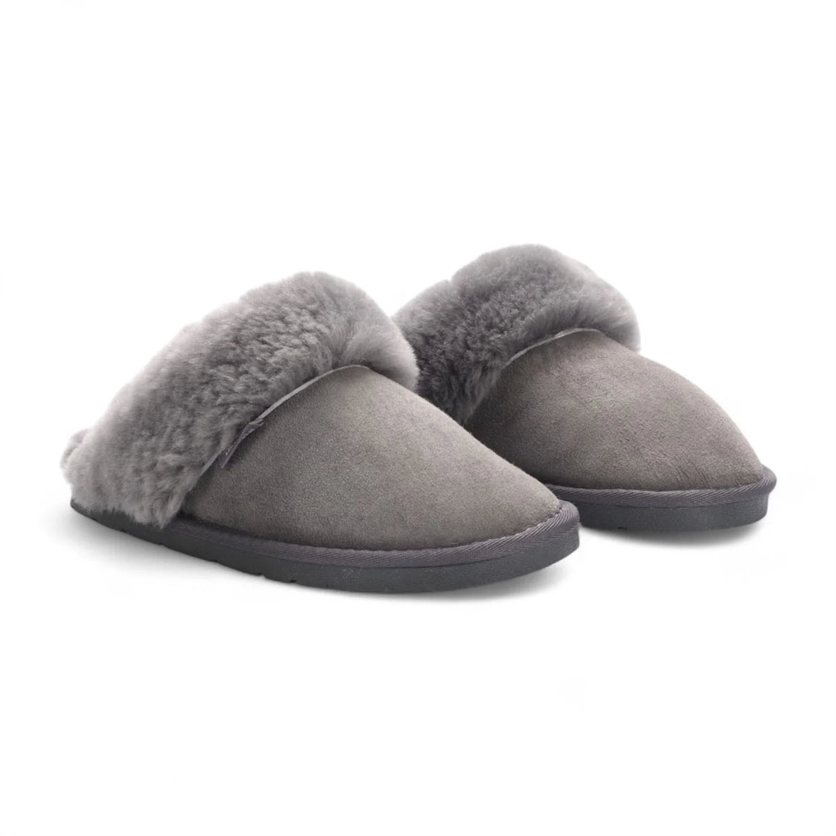 Womens Grey Genuine Sheepskin Mule Slippers: Luna