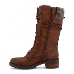 Mustang - Women's Brown Vegan Leather Mid Calf Faux Fur Boots
