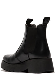 Fly London - MEDI789 Women's Black Leather Platform Heel Chelsea Boots