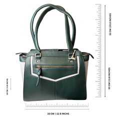 Women's Green and White Leather Shoulder Bag with Matching Purse