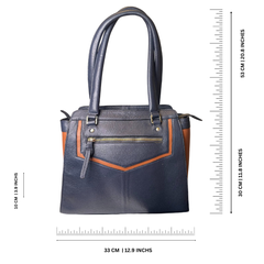 Women's Leather Shoulder Bag Navy and Tan