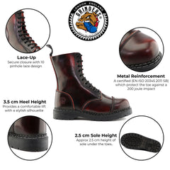 Grinders - Stag CS wine Leather Steel Toecap Unisex Military Style Boots