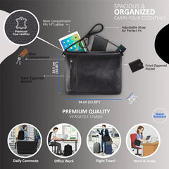 Black Vintage Leather Flap Over Laptop Messenger Satchel