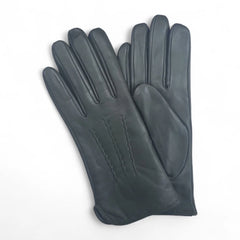 Womens Black Italian Leather Gloves with Wool Lining