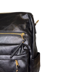 Women's Black Vegan Leather Backpack with Adjustable Shoulder Strap