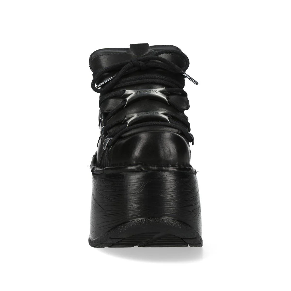 NEW ROCK - M-120N-C96 Black Leather Wedge Platform Boots