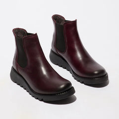 Fly London - SALV Women's Red Leather Wedge Chelsea Boots