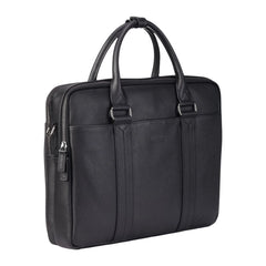 Black Vintage Leather Laptop Messenger Briefcase With Detachable Shoulder Strap