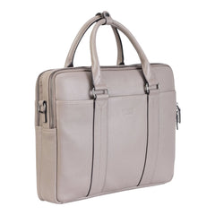 Warm Grey Vintage Leather Laptop Messenger Briefcase With Detachable Shoulder Strap