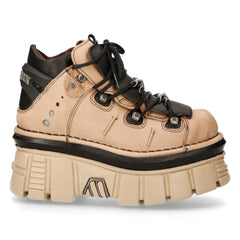 NEW ROCK - M-106-S40 Beige Contrast Leather Platform Boots