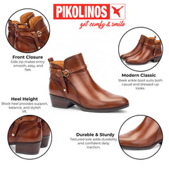 Pikolinos - Women's Daroca Cuero Brown Leather Zip Heeled Ankle Boots