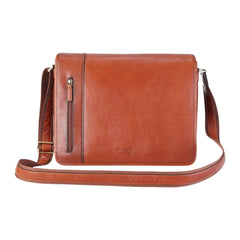 Deep Tan Vintage Leather Flap Over Laptop Messenger Satchel