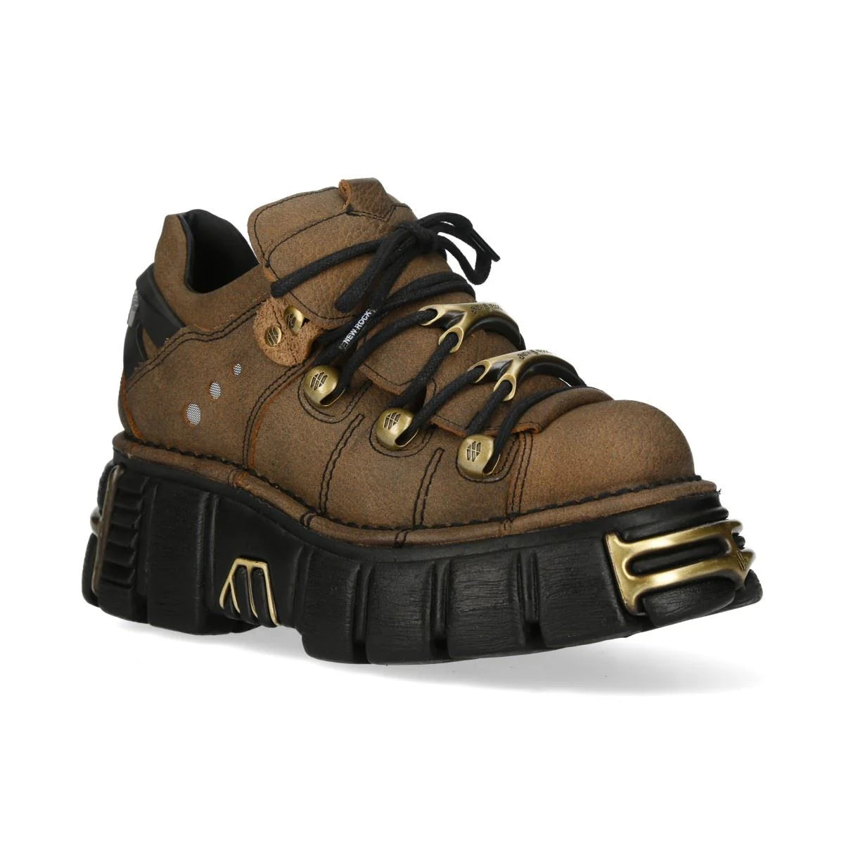 NEW ROCK -  M-120N-C120 Brown Leather Lace Up Tower Shoes