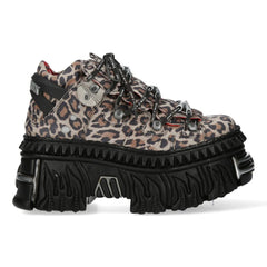 NEW ROCK -  106WALL-C56 Leopard Print Leather Tower Ankle Boots