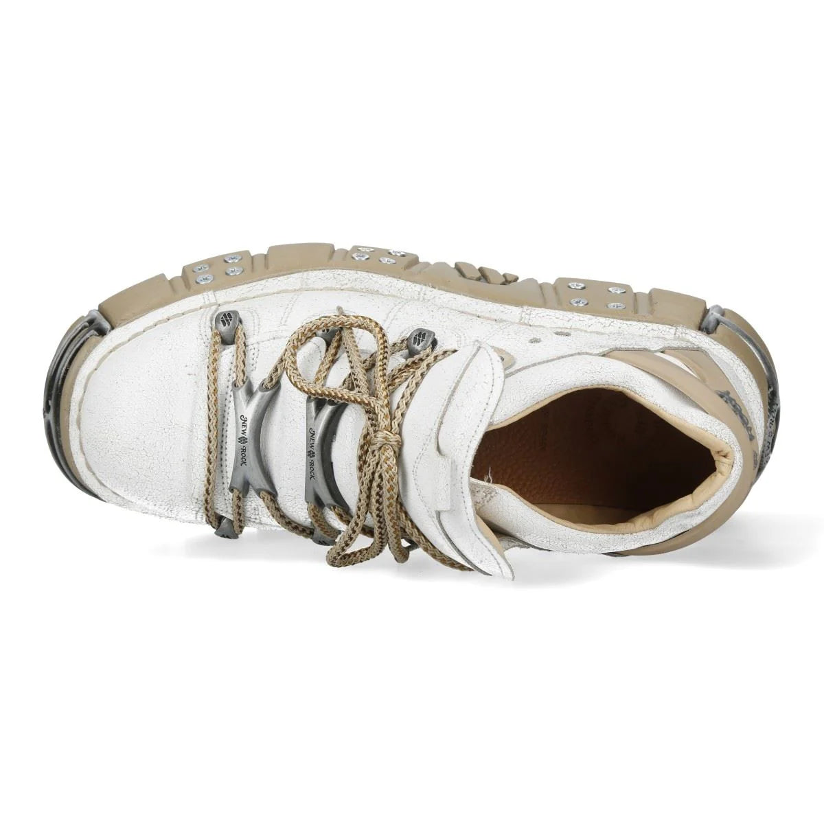 NEW ROCK - M-120N-C80 White & Beige Leather Platform Boots