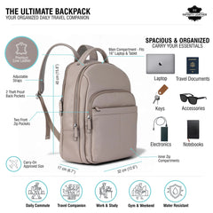 Large Warm Grey Vintage Leather Laptop Rucksack