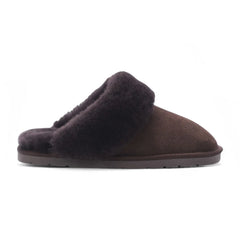 Womens Brown Genuine Sheepskin Mule Slippers: Luna