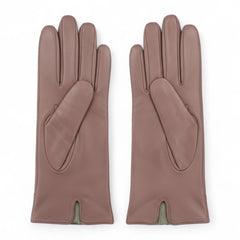 Womens Nude Italian Leather Gloves with Button Detail & Wool Lining