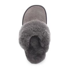 Womens Grey Genuine Sheepskin Mule Slippers: Luna
