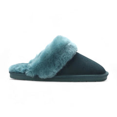 Womens Green Genuine Sheepskin Mule Slippers: Luna