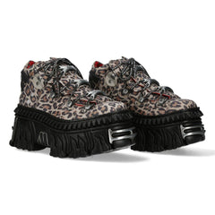 NEW ROCK -  106WALL-C56 Leopard Print Leather Tower Ankle Boots