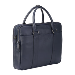 Navy Vintage Leather Laptop Messenger Briefcase With Detachable Shoulder Strap