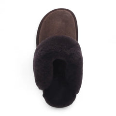 Womens Brown Genuine Sheepskin Mule Slippers: Luna