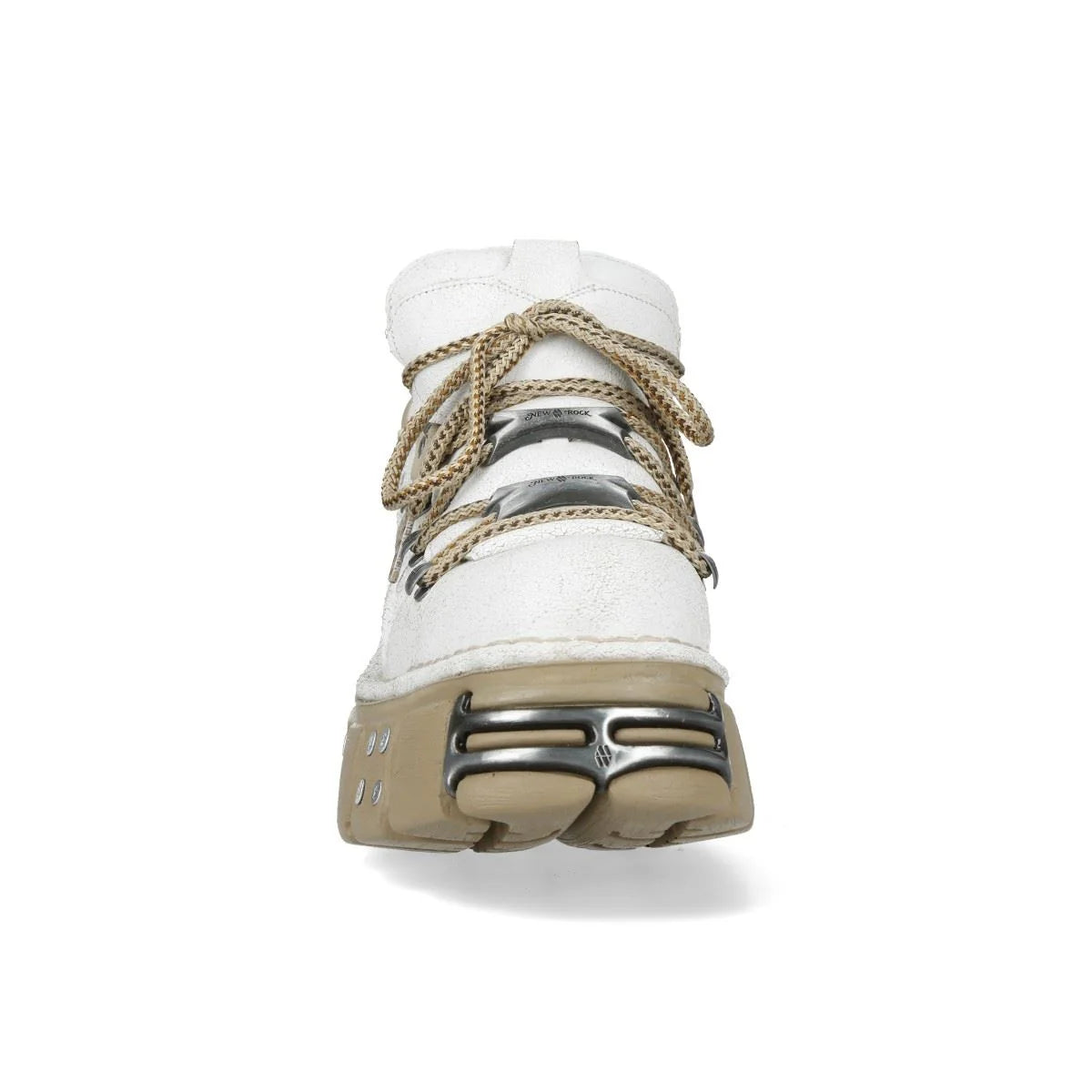 NEW ROCK - M-120N-C80 White & Beige Leather Platform Boots